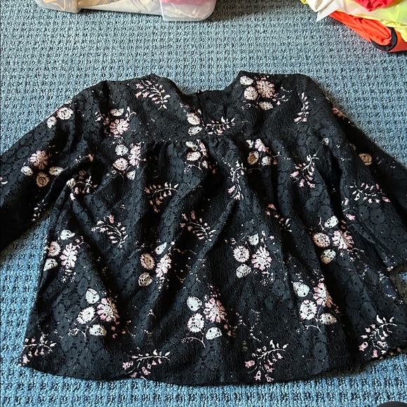 LOFT Black Lace Top with Pink Accents - Picture 4 of 4